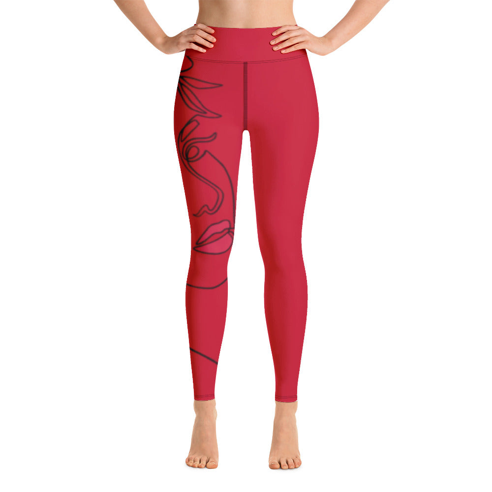 Face Design Red Leggings